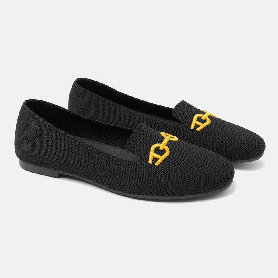 Eileen Round-Toe Patterned Everyday Loafers in Solid Black | VIVAIA