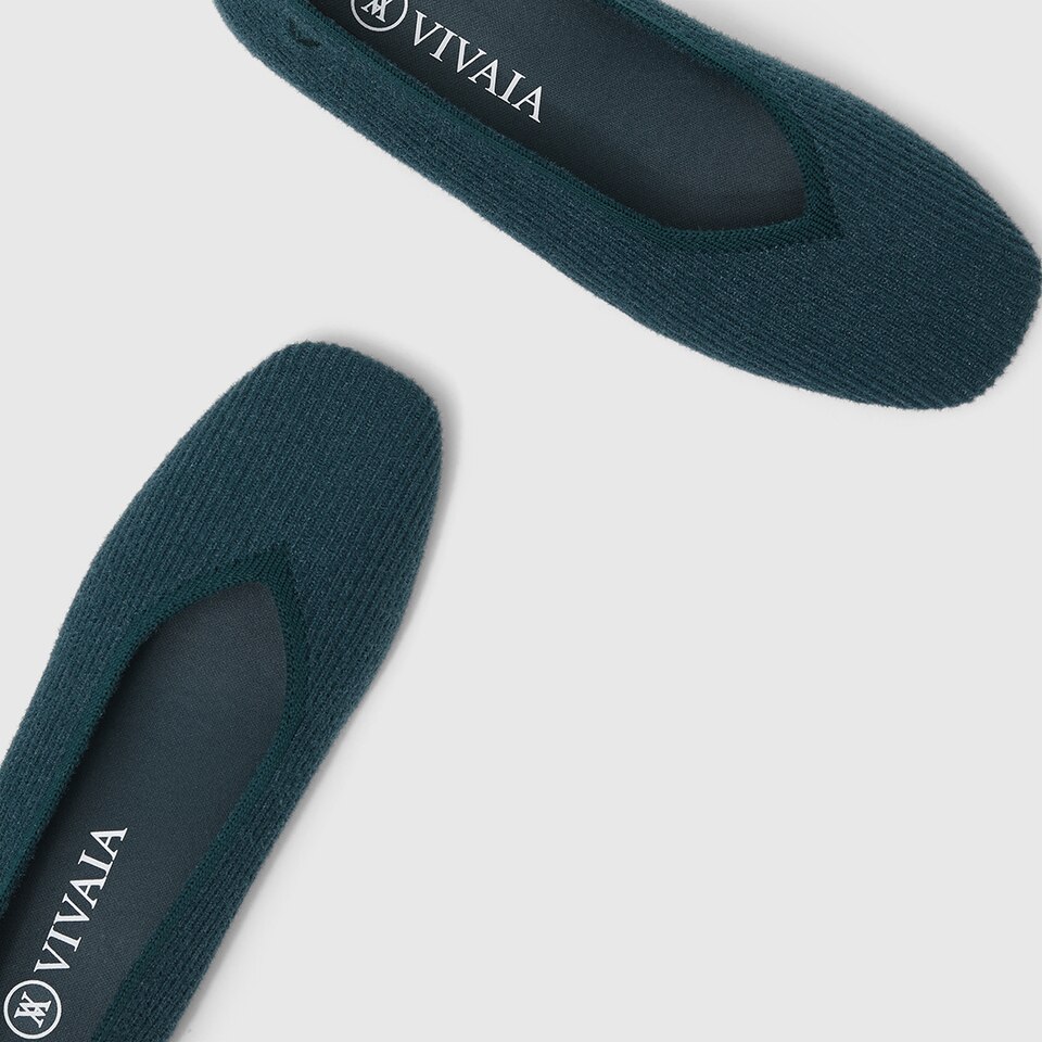 Margot Eco Fluffy Yarn Square Toe Flats for Bunions & Wide Feet in Deep Peacock | VIVAIA