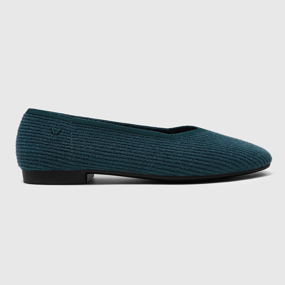 Margot Eco Fluffy Yarn Square Toe Flats for Bunions & Wide Feet in Deep Peacock | VIVAIA