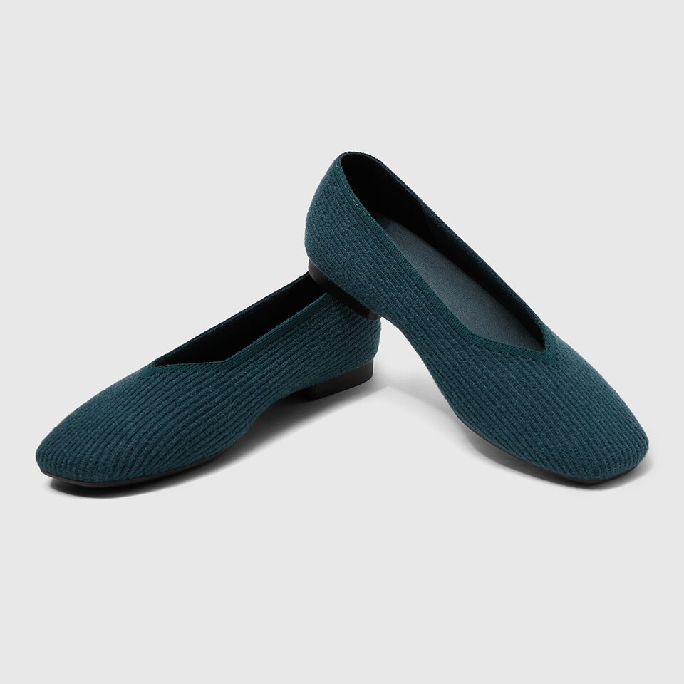 Margot Eco Fluffy Yarn Square Toe Flats for Bunions & Wide Feet in Deep Peacock | VIVAIA