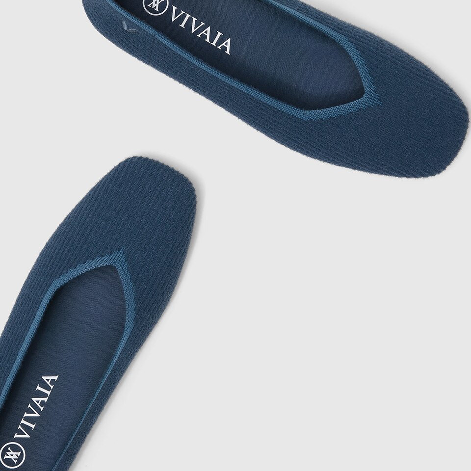 Margot Eco Fluffy Yarn Square Toe Flats for Bunions & Wide Feet in Deep Denim | VIVAIA