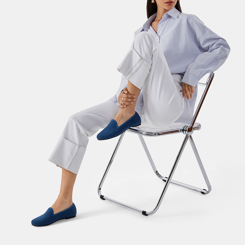 Kimberley Eco Fluffy Yarn Round Toe Sustainable Loafers in Deep Denim | VIVAIA