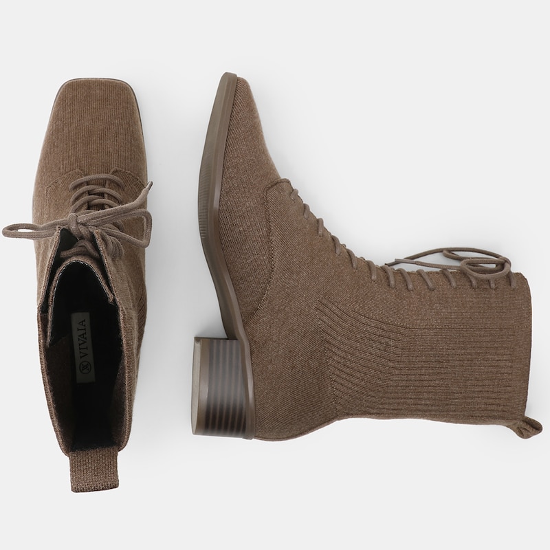 Tammy Square-toe Wool Boots in Tan Russet-Sustainable & Stylish | VIVAIA