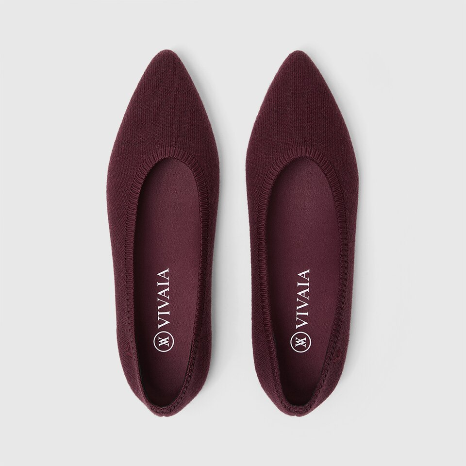 Aria Pointy Wool Flats in Garnet Red-Sustainable & Washable | VIVAIA