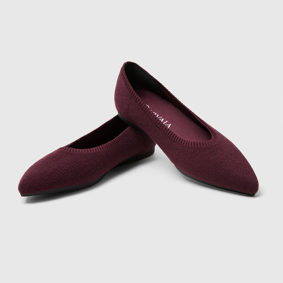 Aria Pointy Wool Flats in Garnet Red-Sustainable & Washable | VIVAIA