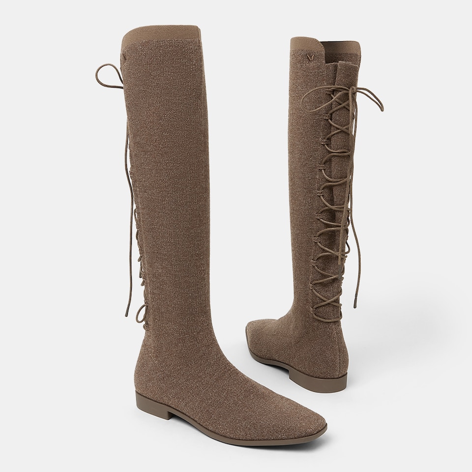 Pandora Square-toe Wool Sustainable Riding Boots in Tan Russet | VIVAIA