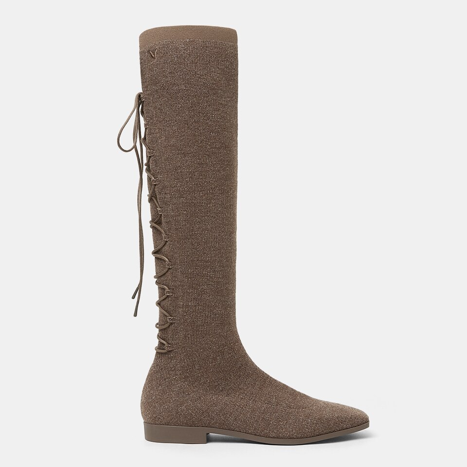 Pandora Square-toe Wool Sustainable Riding Boots in Tan Russet | VIVAIA