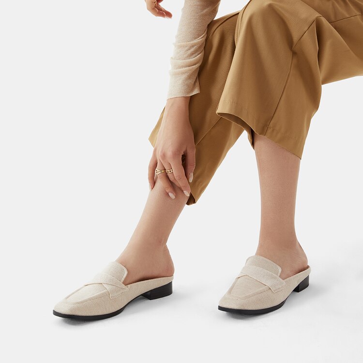 Olivia Square-toe Mules in Cream Ivory-Sustainable & Stylish | VIVAIA