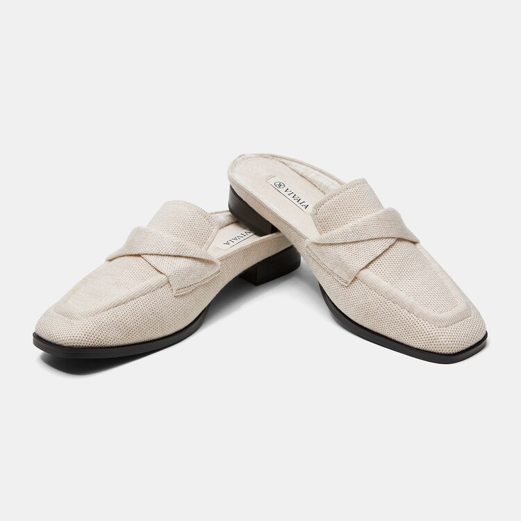 Olivia Square-toe Mules in Cream Ivory-Sustainable & Stylish | VIVAIA