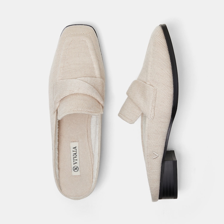 Olivia Square-toe Mules in Cream Ivory-Sustainable & Stylish | VIVAIA