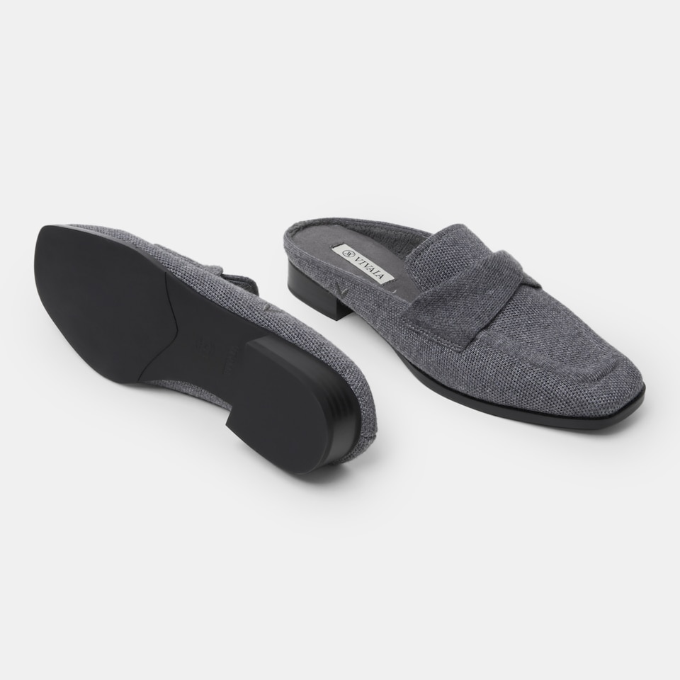 Olivia Square-toe Mules in Rich Grey-Sustainable & Stylish | VIVAIA