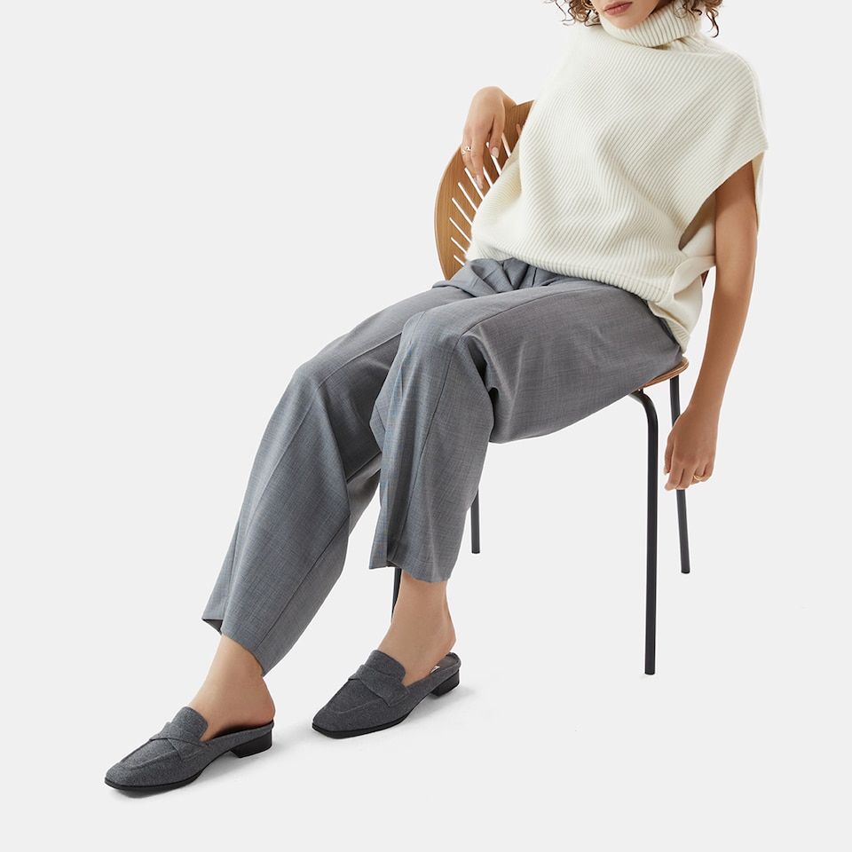 Olivia Square-toe Mules in Rich Grey-Sustainable & Stylish | VIVAIA