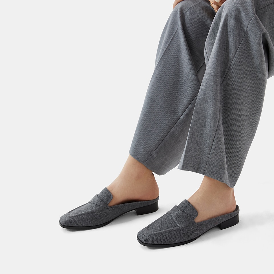 Olivia Square-toe Mules in Rich Grey-Sustainable & Stylish | VIVAIA