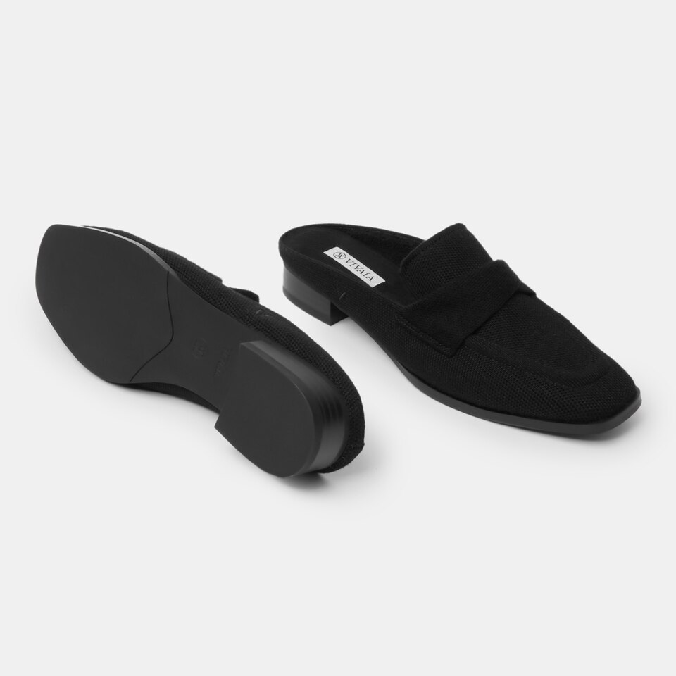 Olivia Square-toe Mules in Solid Black-Sustainable & Stylish | VIVAIA