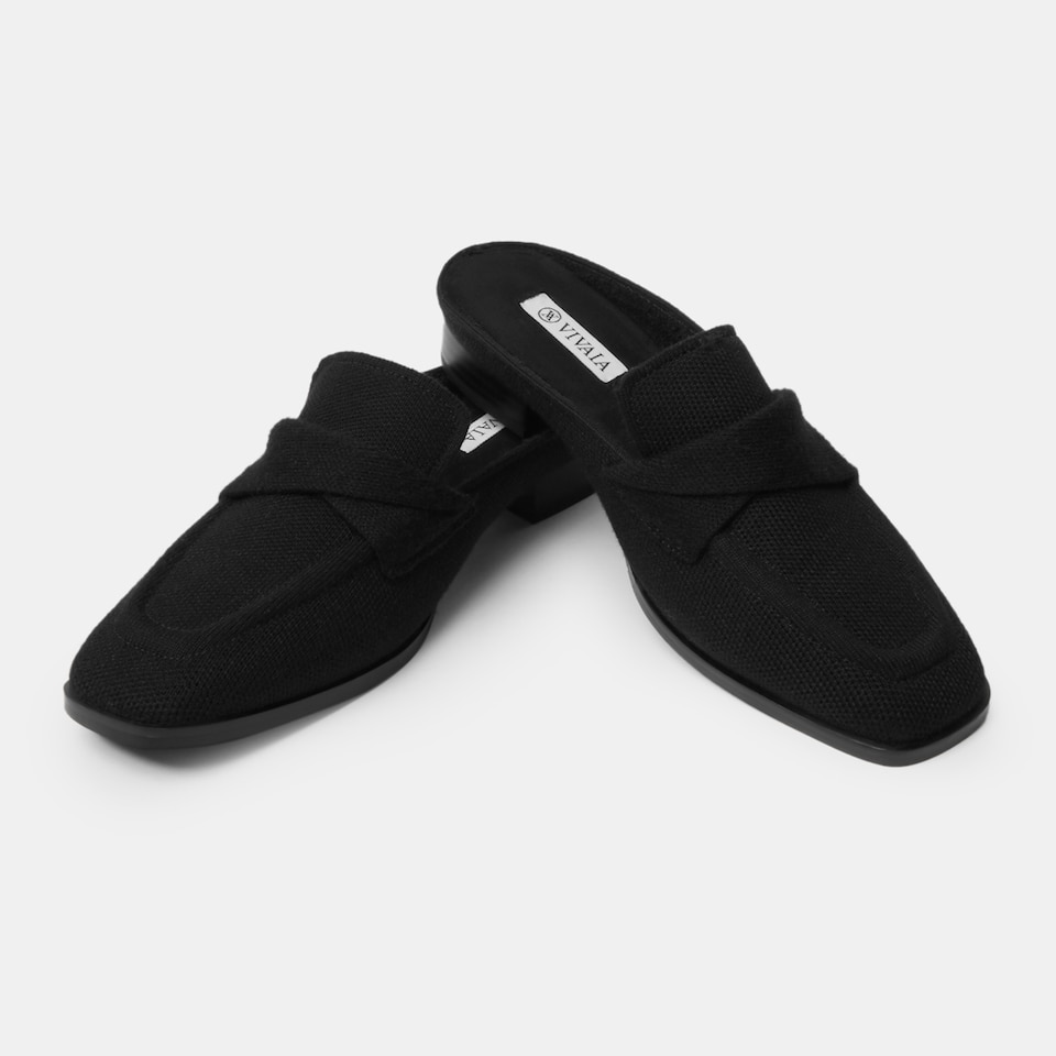 Olivia Square-toe Mules in Solid Black-Sustainable & Stylish | VIVAIA