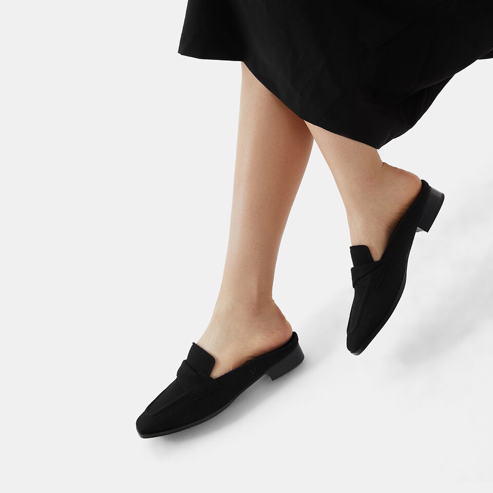 Olivia Square-toe Mules in Solid Black-Sustainable & Stylish | VIVAIA