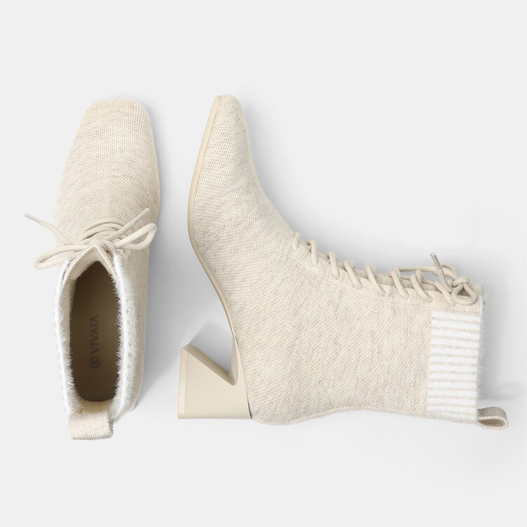 Isabel Square-toe Wool Ankle Boots in Cream Ivory | Women's Sustainable and Stylish Shoes | VIVAIA