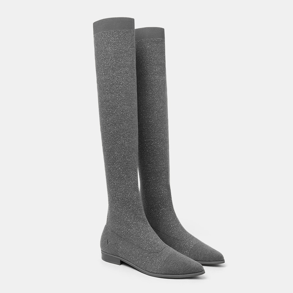 Michaelia Pointy Wool Sustainable Over-knee Boots in Pale Grey | VIVAIA