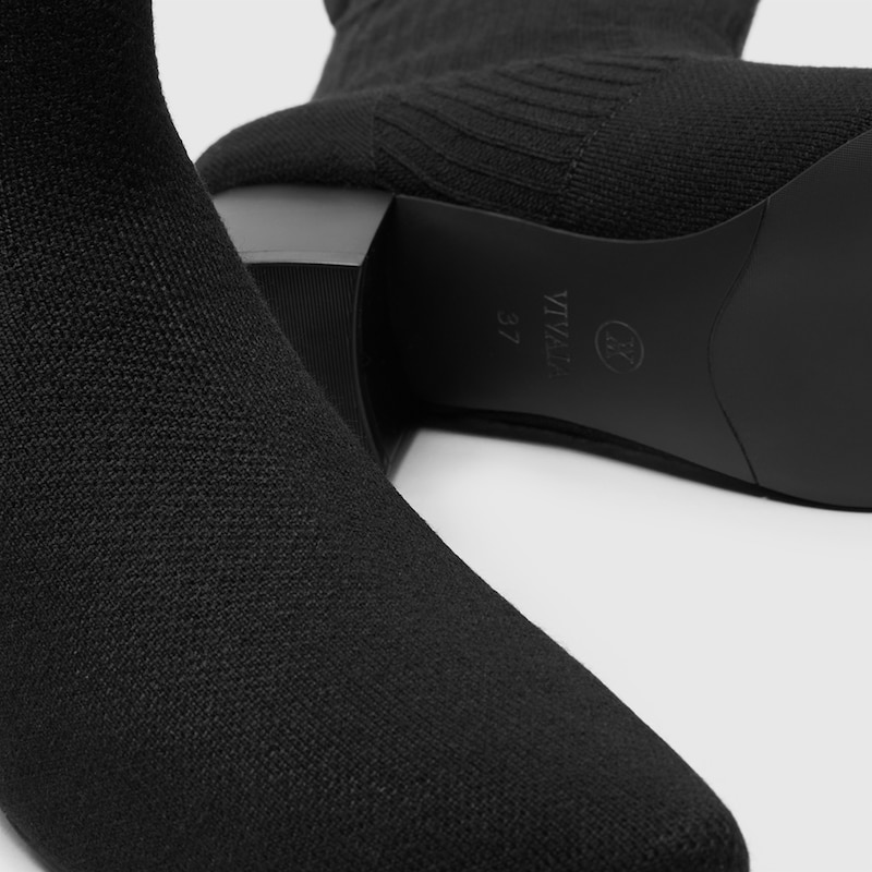 Yedda Pointy Block Heel Wool Sustainable Boots in Striped Black | VIVAIA