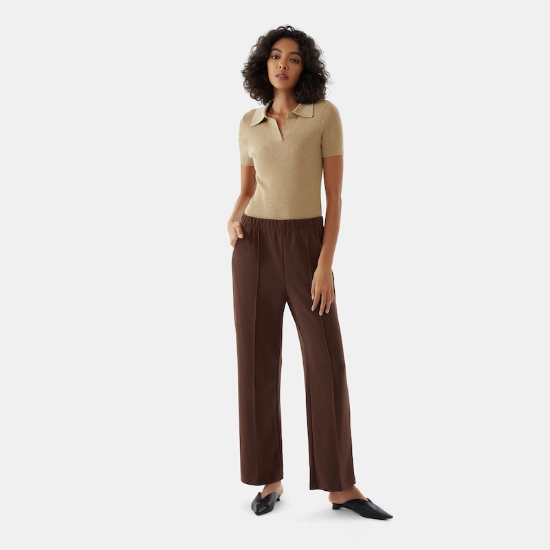 Hertha Elasticated Trouser in Caramel Brown | Women's Organic, Sustainable and Stylish Pants | Clothing | VIVAIA