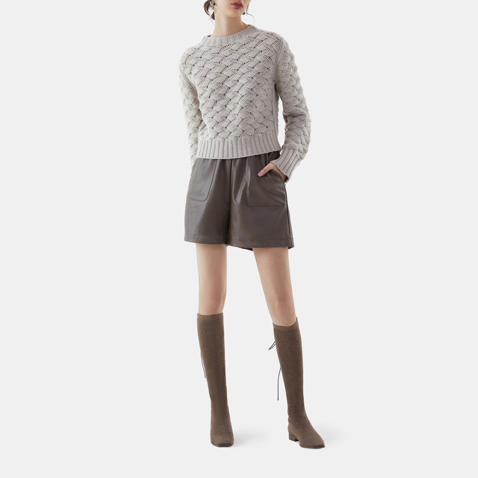 Pandora Square-toe Wool Sustainable Riding Boots in Tan Russet | VIVAIA