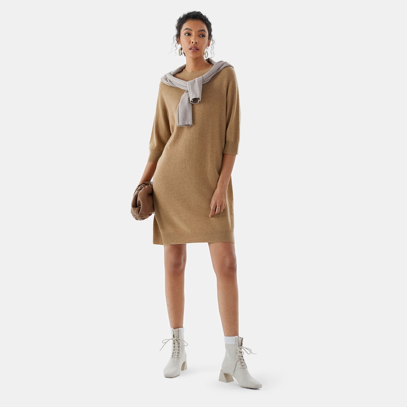 Frances Cashmere Dress in Khaki Brown | Women's Organic, Sustainable and Stylish Knitwears | Clothing | VIVAIA