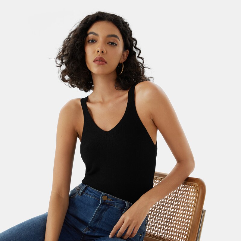 Calla Merino Wool Tank in Black | Women's Organic, Sustainable and Stylish Knitwears | Clothing | VIVAIA