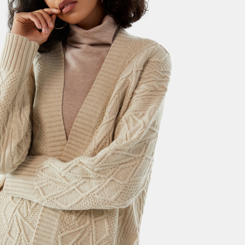 Caroline Merino Wool Jacquard Cardigan in Ivory Oats | Women's Organic, Sustainable and Stylish Knitwears | Clothing | VIVAIA