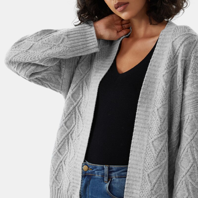 Caroline Merino Wool Jacquard Cardigan in Pale Grey | Women's Organic, Sustainable and Stylish Knitwears | Clothing | VIVAIA