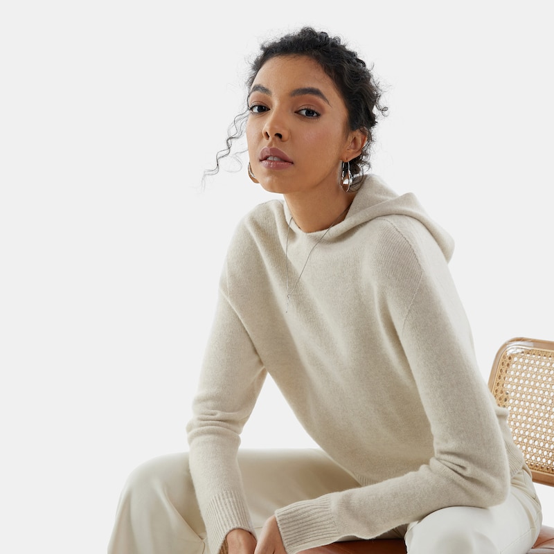 Fiona Wool Hoodie in Cream Ivory | Women's Organic, Sustainable and Stylish Knitwears | Clothing | VIVAIA