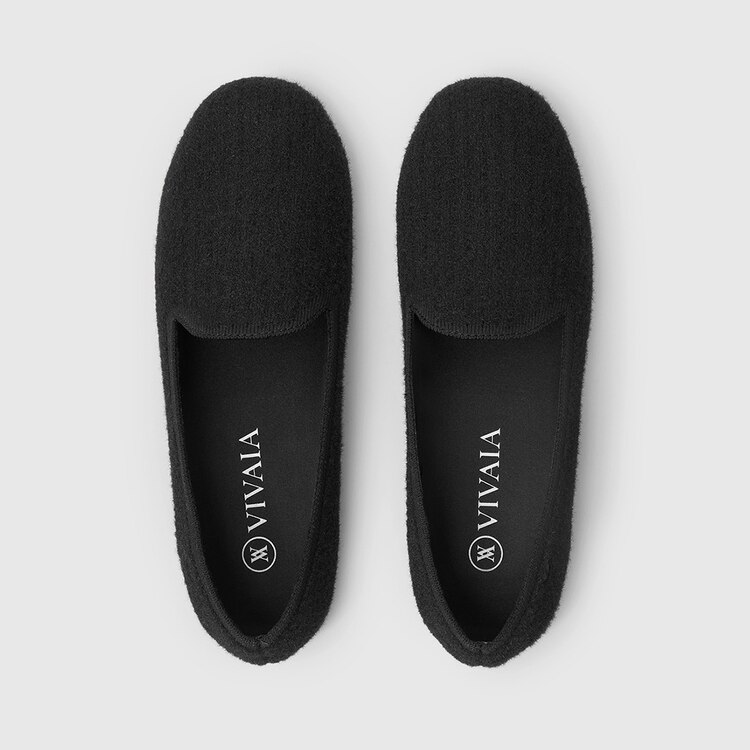 Kimberley Round-toe Eco Fluffy Yarn Sustainable Loafers in Solid Black | VIVAIA