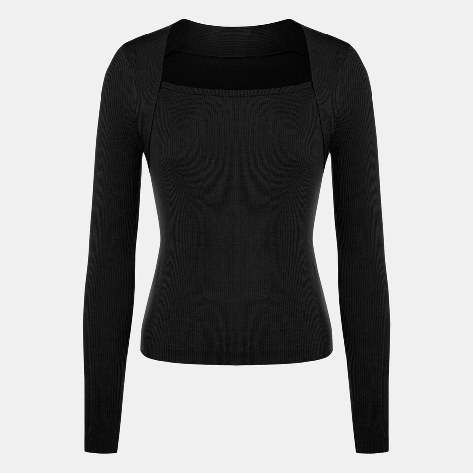 Carly Wool Cardigan Style Sweater in Black | Women's Sustainable and Stylish Knitwear | VIVAIA