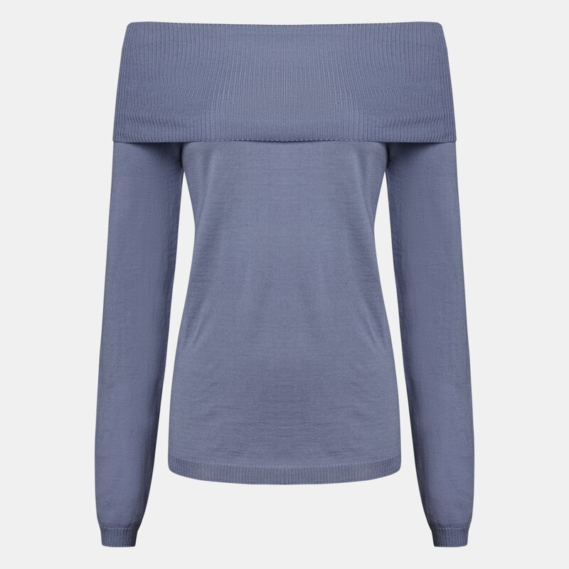 Brittany Wool Off Shoulder Sweater in Purple Blue | Women's Organic, Sustainable and Stylish Knitwears | Clothing | VIVAIA