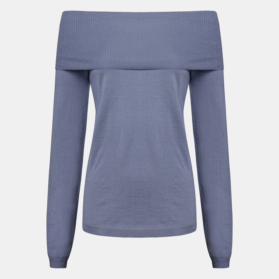 Brittany Wool Off Shoulder Sweater in Purple Blue | Women's Organic, Sustainable and Stylish Knitwears | Clothing | VIVAIA