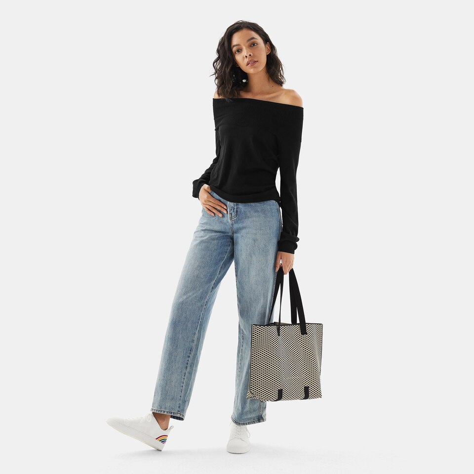 Brittany Wool Off Shoulder Sweater in Black | Women's Organic, Sustainable and Stylish Knitwears | Clothing | VIVAIA