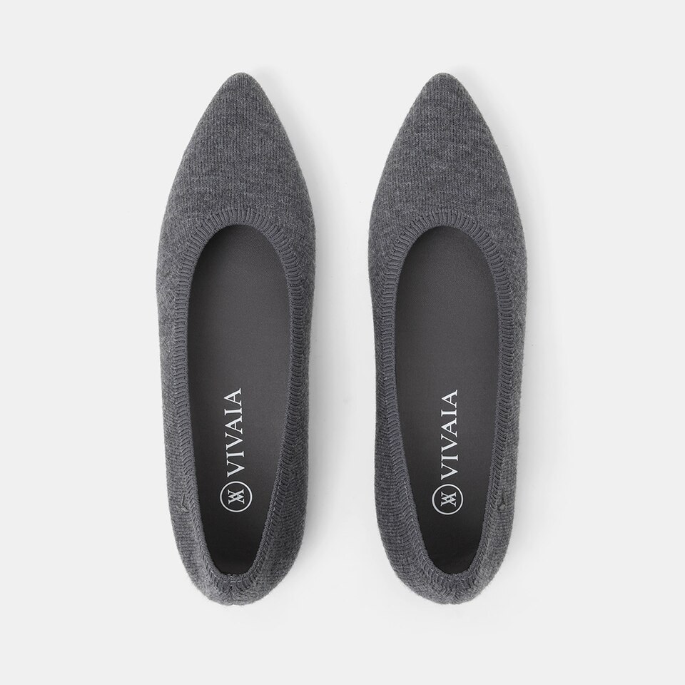 Aria Wool Pointy Flats in Rich Grey-Sustainable & Washable | VIVAIA