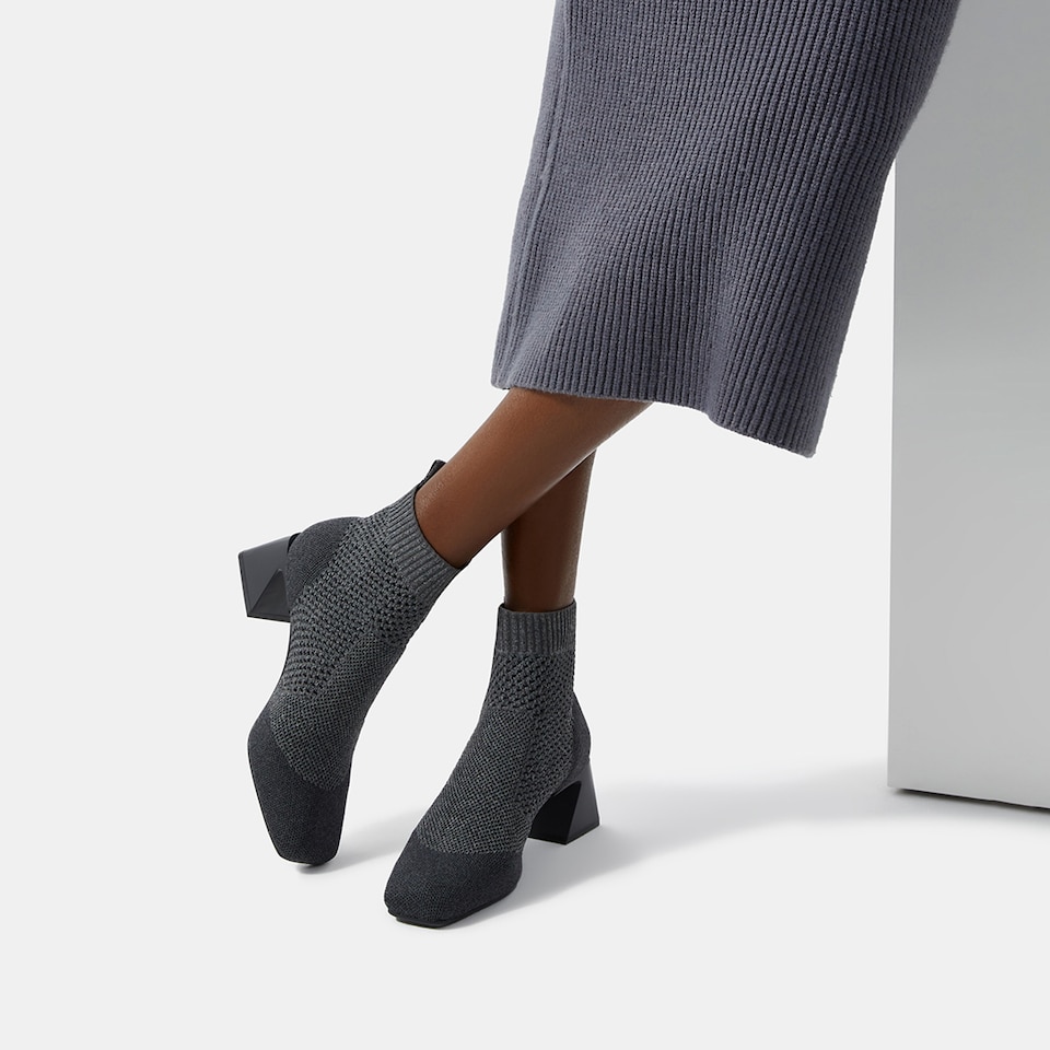 Melissa Square-toe Heeled Boots in Lava Gray-Sustainable & Washable | VIVAIA