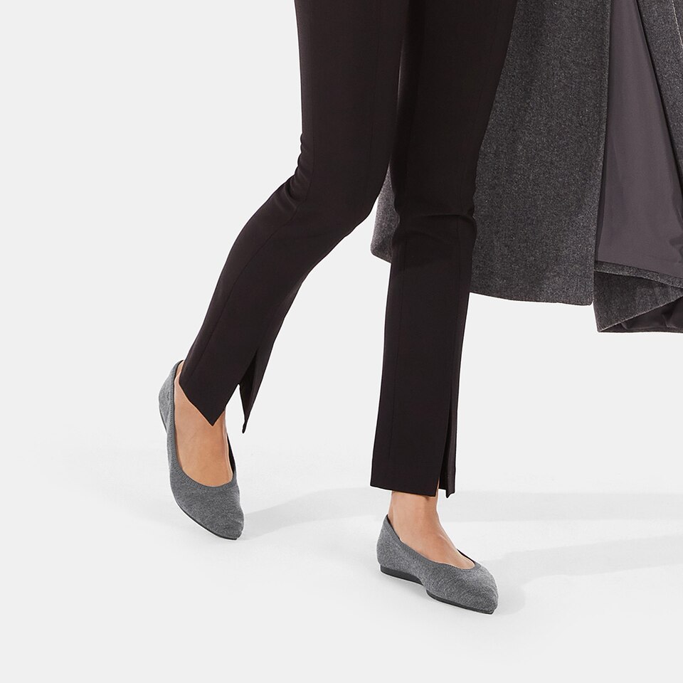 Aria Wool Pointy Flats in Rich Grey-Sustainable & Washable | VIVAIA