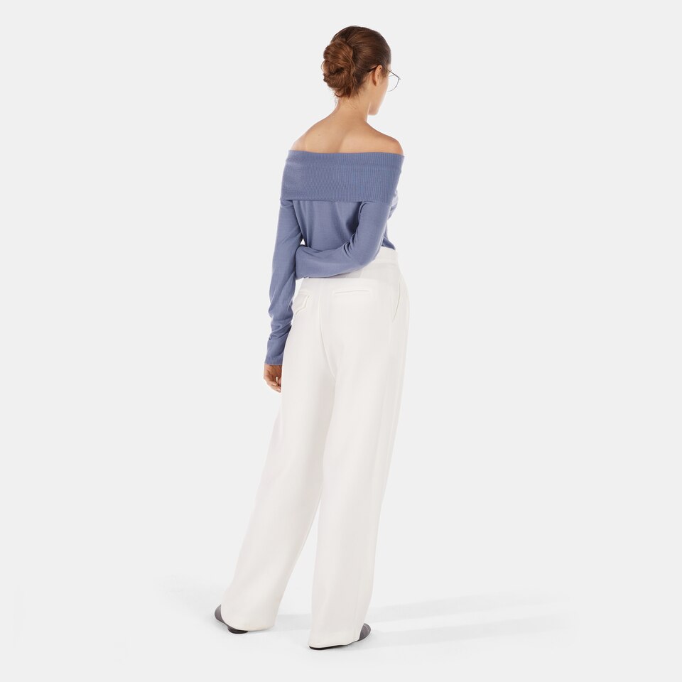 Brittany Wool Off Shoulder Sweater in Purple Blue | Women's Organic, Sustainable and Stylish Knitwears | Clothing | VIVAIA