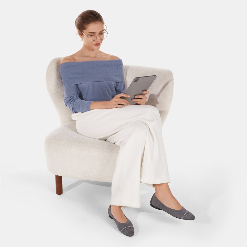 Brittany Wool Off Shoulder Sweater in Purple Blue | Women's Organic, Sustainable and Stylish Knitwears | Clothing | VIVAIA