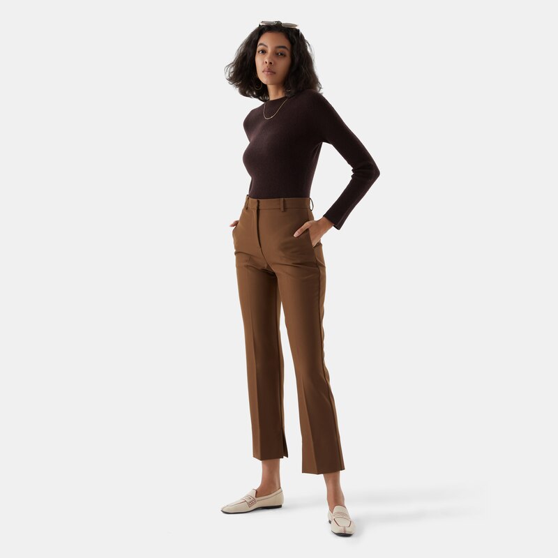 Felicia Basolan Wool Sweater in Deep Khaki | Women's 100% Organic Comfy Knitwears | VIVAIA