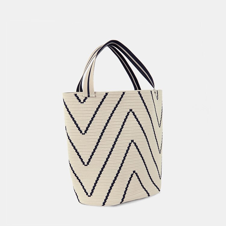 Colette Petite Bucket Washable Tote Bag in Ivory Chervon | VIVAIA