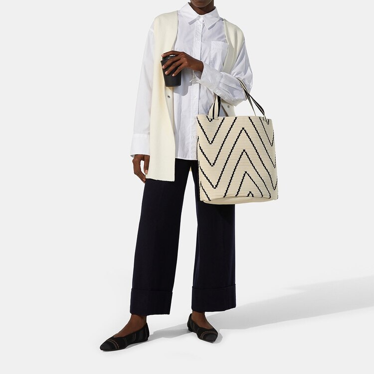 Colette Petite Bucket Washable Tote Bag in Ivory Chervon | VIVAIA