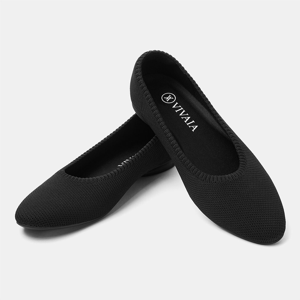 Tamia Round-toe Flats in Black-Sustainable & Washable Shoes | VIVAIA