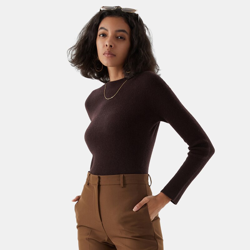 Felicia Basolan Wool Sweater in Deep Khaki | Women's 100% Organic Comfy Knitwears | VIVAIA
