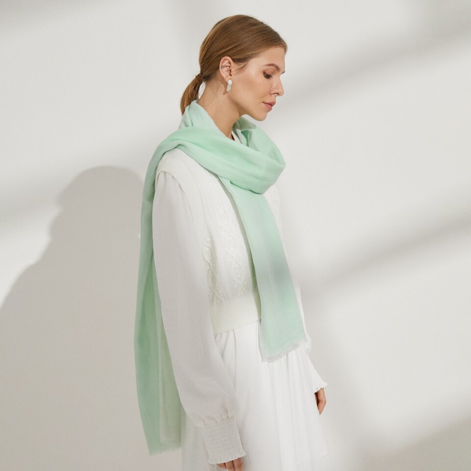 Linda Wool-Yak Gradient Scarf in Light Green | Women's Sustainable and Stylish Scarves | VIVAIA