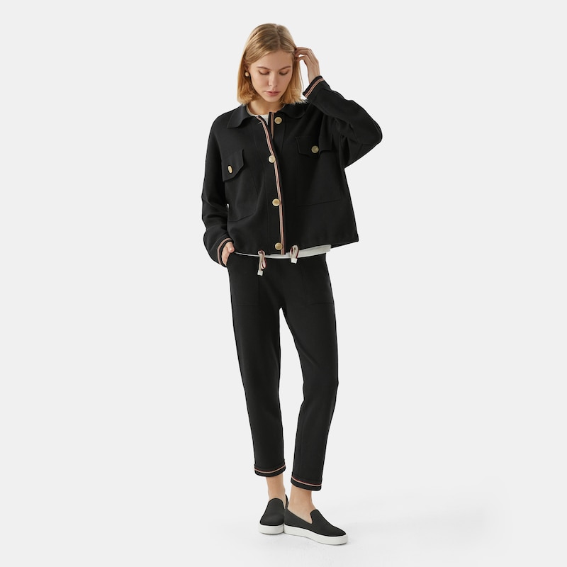 Latika Merino Wool Jacket in Black | Women's Sustainable and Stylish Knitwears | VIVAIA
