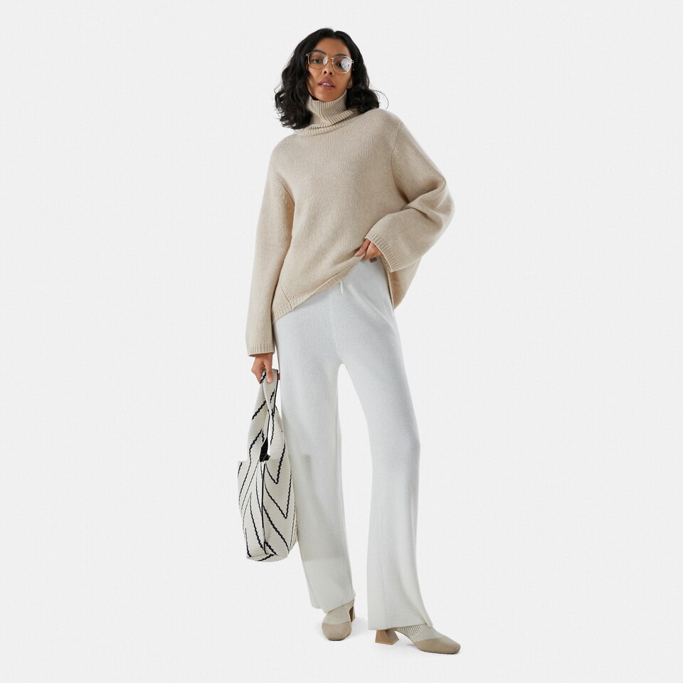 Gerda Cashmere High Neck Sweater in Cream Ivory | Women's Sustainable and Stylish Knitwears | VIVAIA