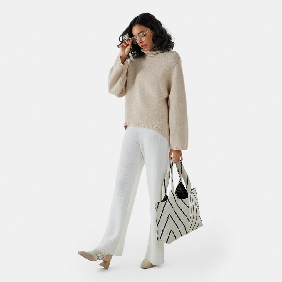 Gerda Cashmere High Neck Sweater in Cream Ivory | Women's Sustainable and Stylish Knitwears | VIVAIA