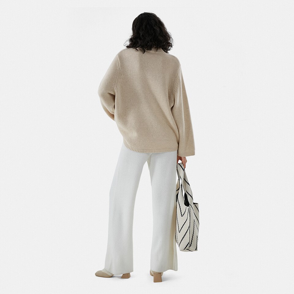 Gerda Cashmere High Neck Sweater in Cream Ivory | Women's Sustainable and Stylish Knitwears | VIVAIA